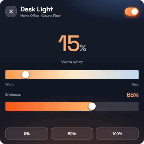Phone, Tunable white detail page — Wall panel layout.