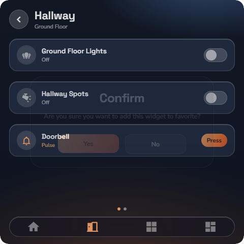 Phone, a Push button tile mid-press (button highlighted), tile style — Wall panel layout.