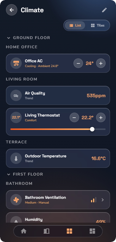 Phone, a Thermostat row — Phone layout.