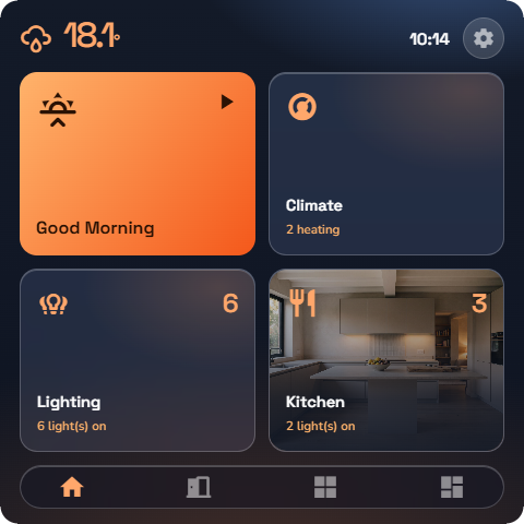 The app Home screen just after first sign-in — Wall panel layout.