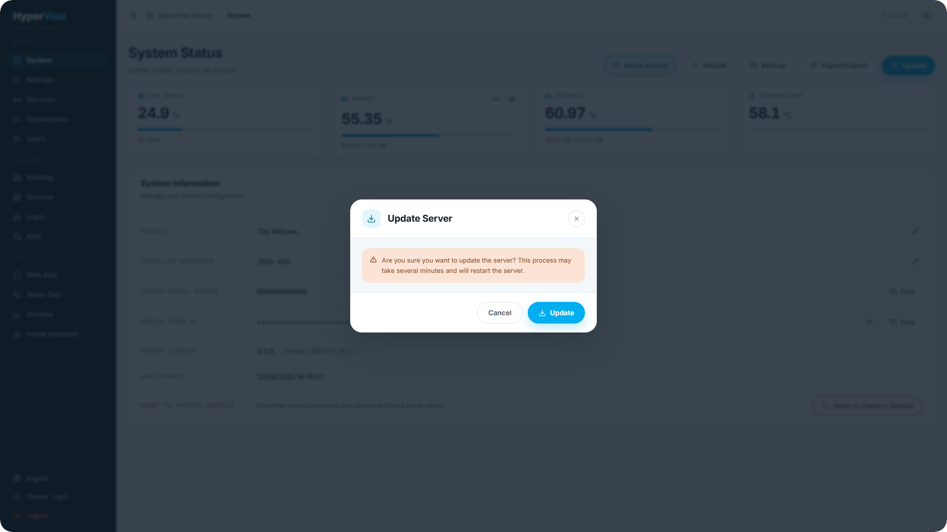 Desktop browser, System page.