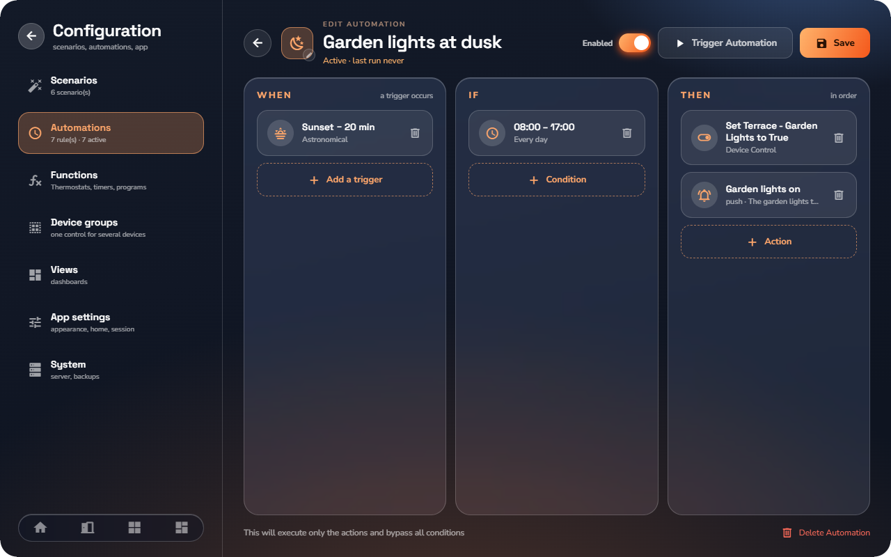 An automation's page — Tablet layout.