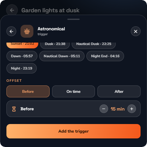 The Astronomical trigger builder — Wall panel layout.