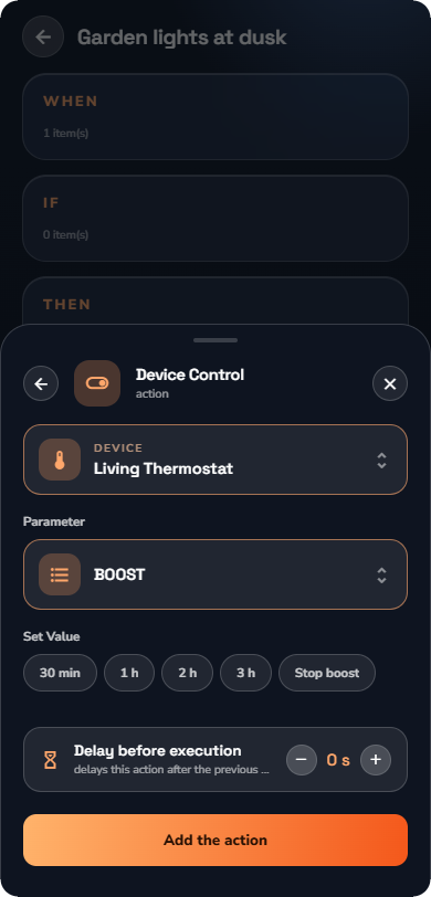 The action builder — Phone layout.