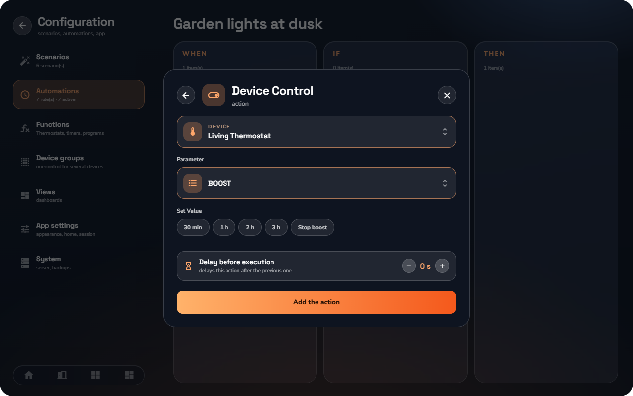 The action builder — Tablet layout.