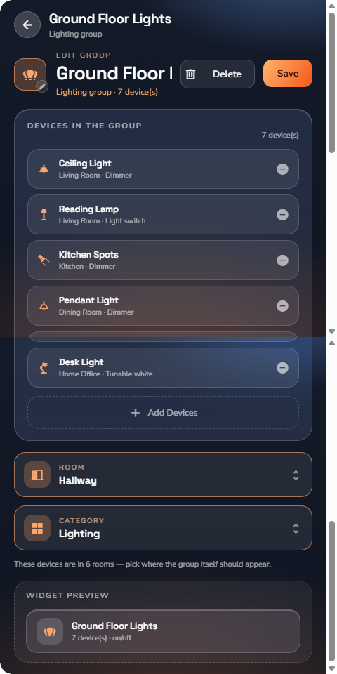 The group editor — Wall panel layout.