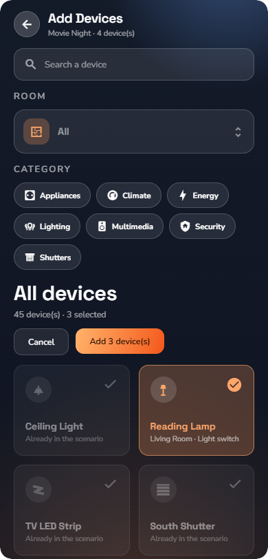 The Add Devices sheet — Phone layout.