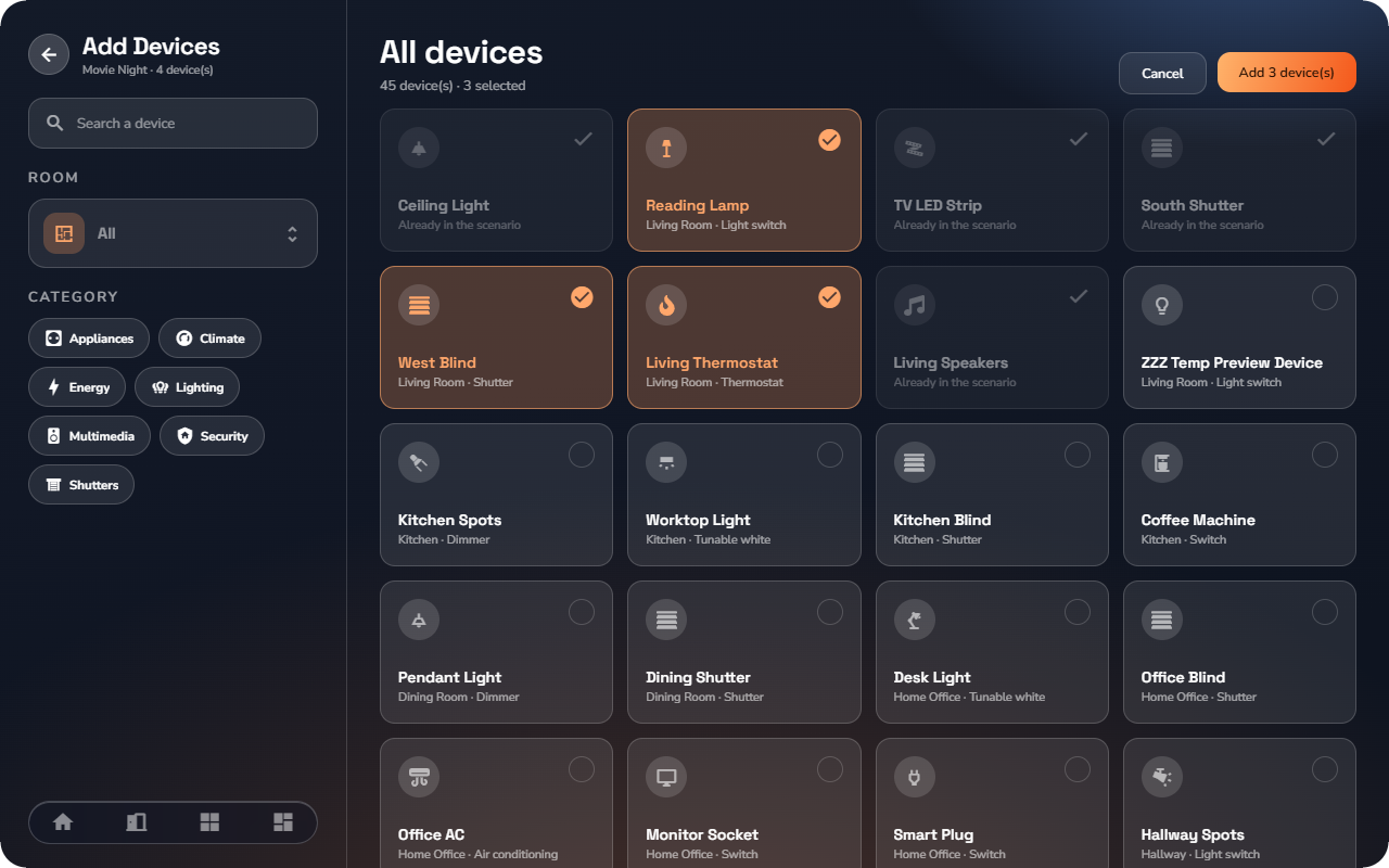 The Add Devices sheet — Tablet layout.