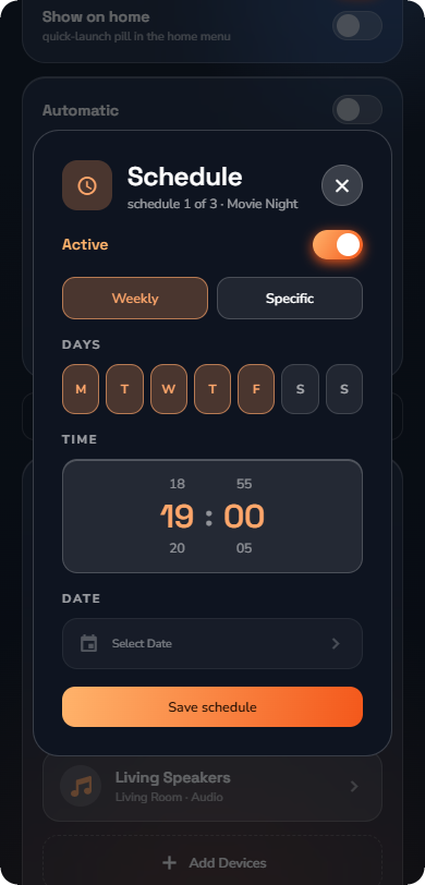 The scenario Schedules sheet — Phone layout.
