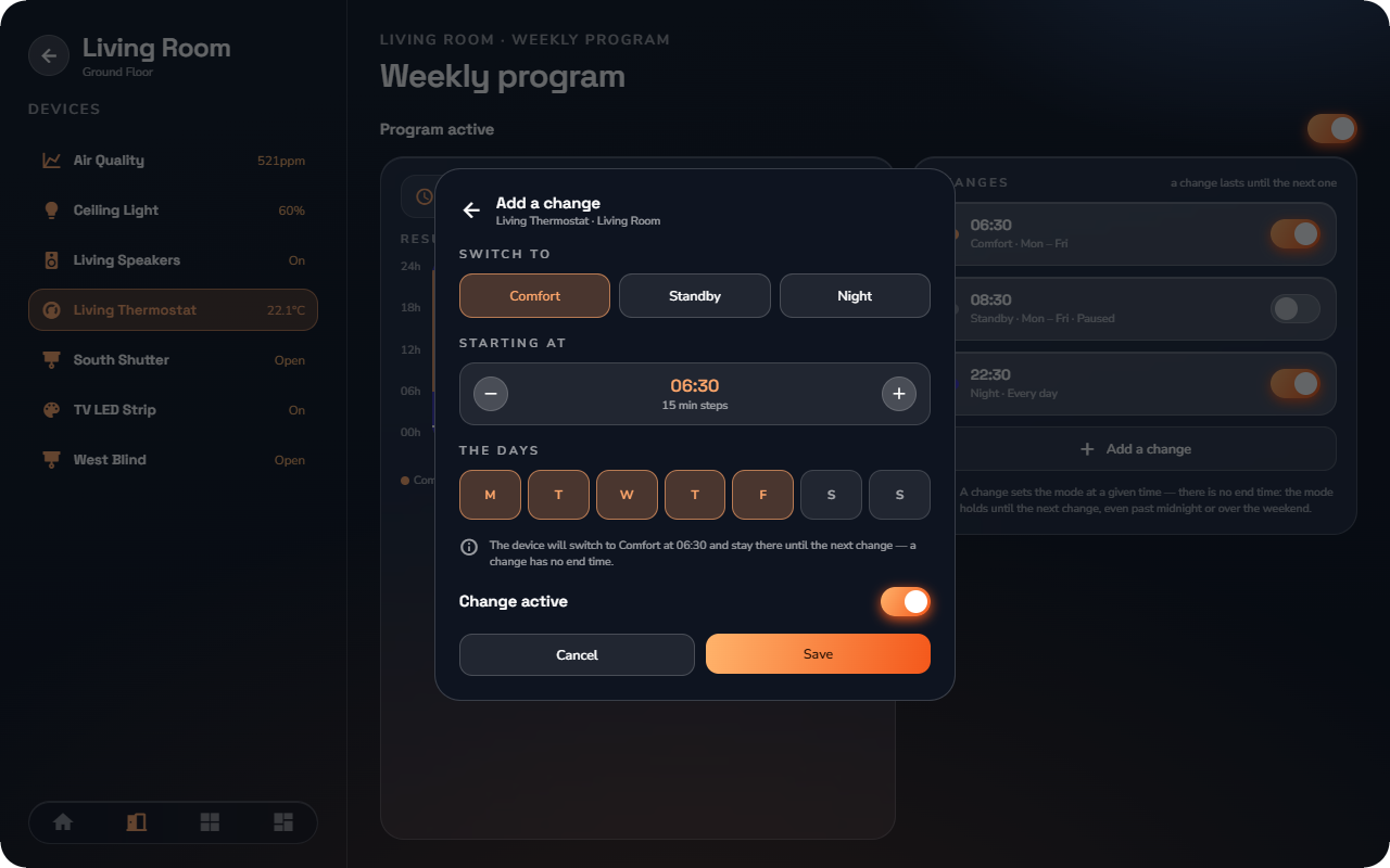 The Add a change sheet — Tablet layout.