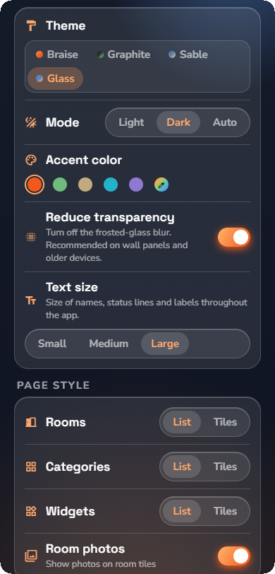 The Text size row with Large selected — Phone layout.
