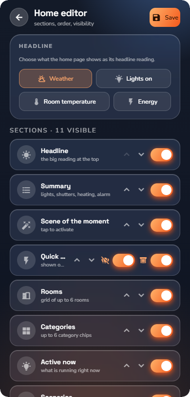 Home editor — Phone layout.