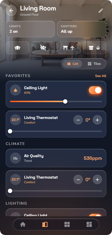The same three devices (a light ON — Phone layout.