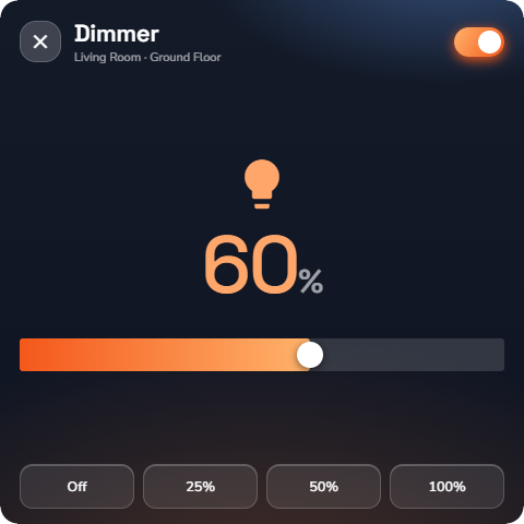 A dimmer detail page — Wall panel layout.