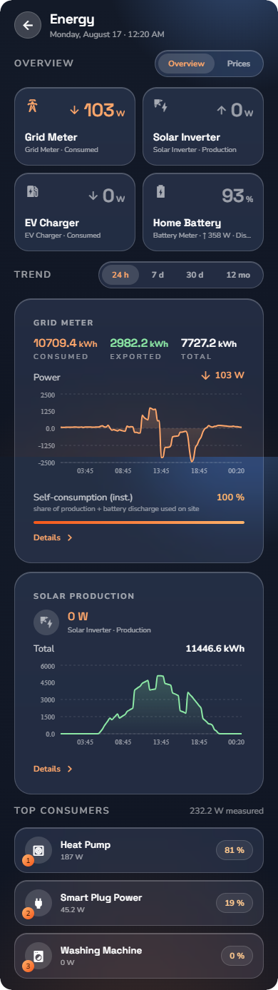 The Energy Overview — Phone layout.