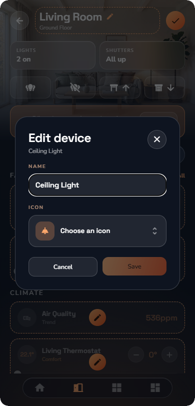 A room page in edit mode — Phone layout.