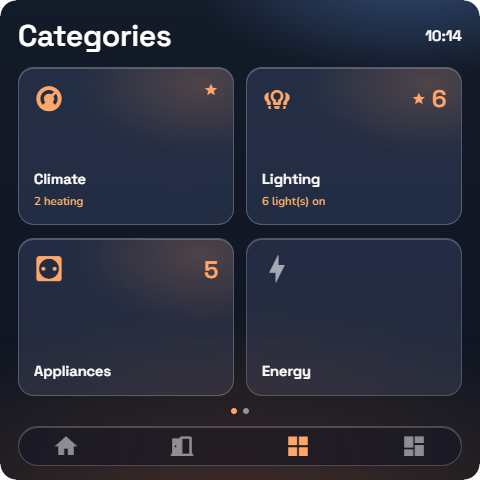 Categories page in tiles mode — Wall panel layout.
